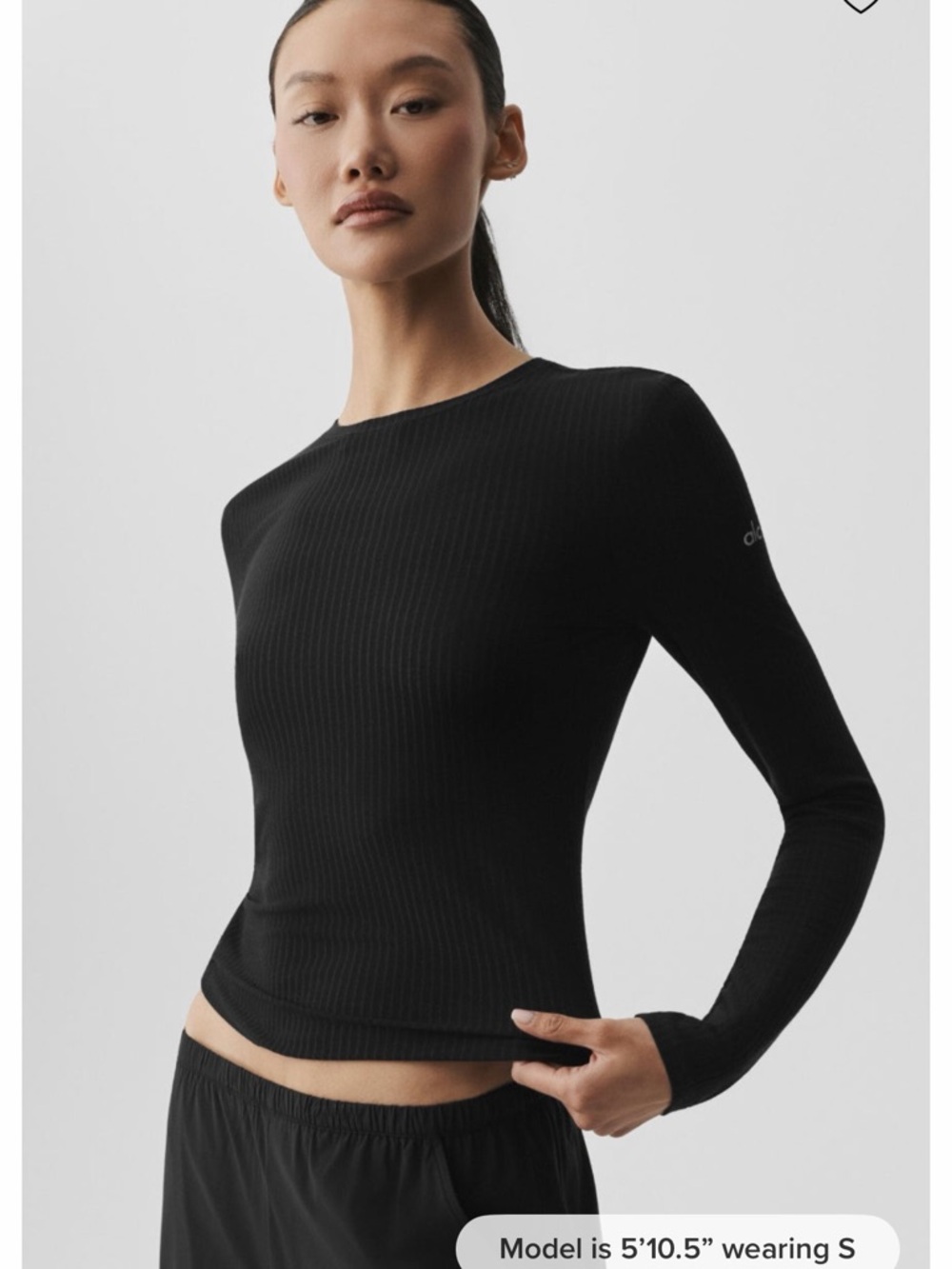 ALO Yoga Black Ribbed Long Sleeve Tee